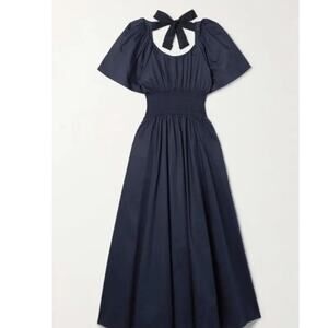 LA LIGNE Open Back - Navy - Smocked Cotton-Sateen Maxi Dress GUC size Small